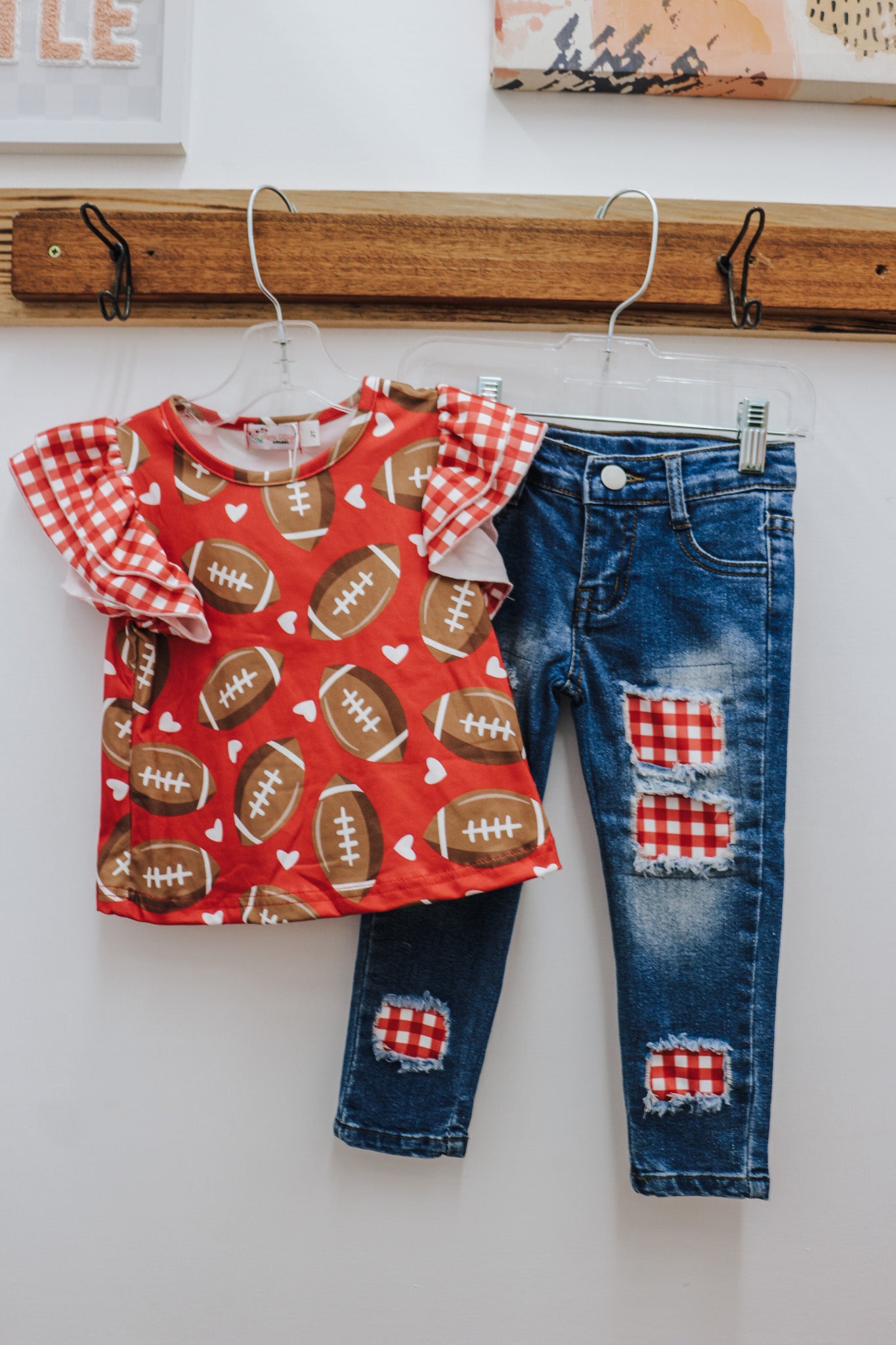 Girls Gingham Football Pant Set - 2 Colors