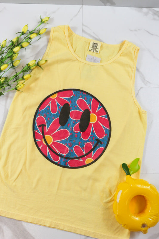 Floral Smiley Yellow Graphic Tank
