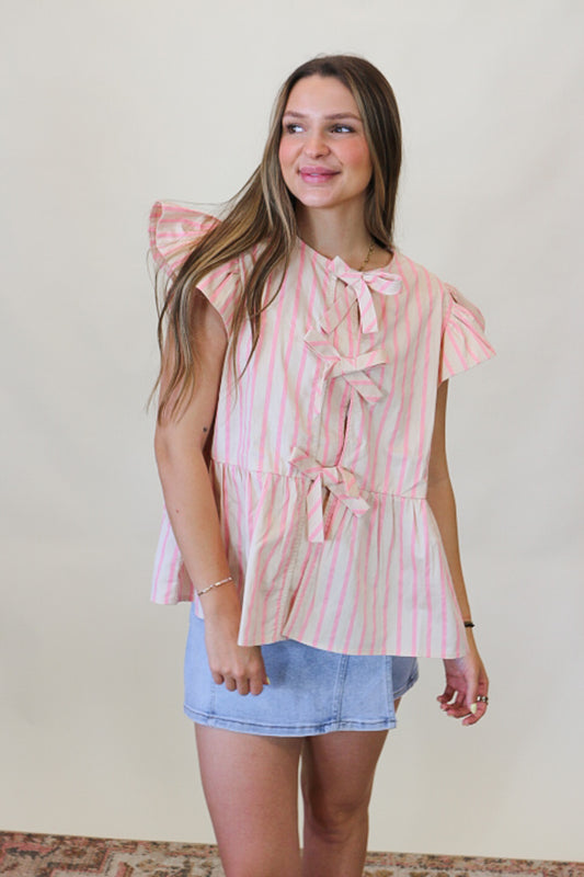 Building Confidence Pink Stripe Bow Blouse