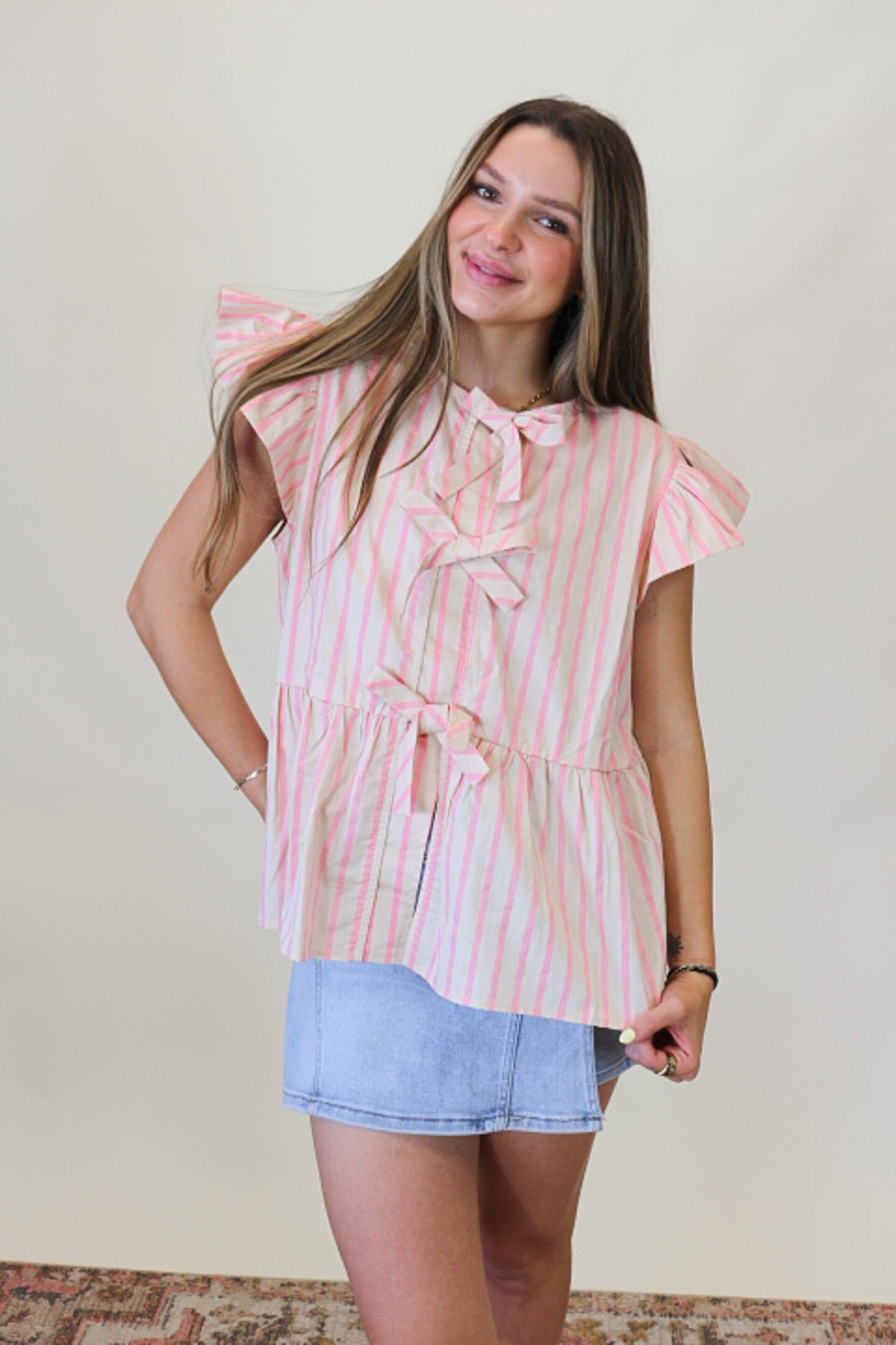 Building Confidence Pink Stripe Bow Blouse