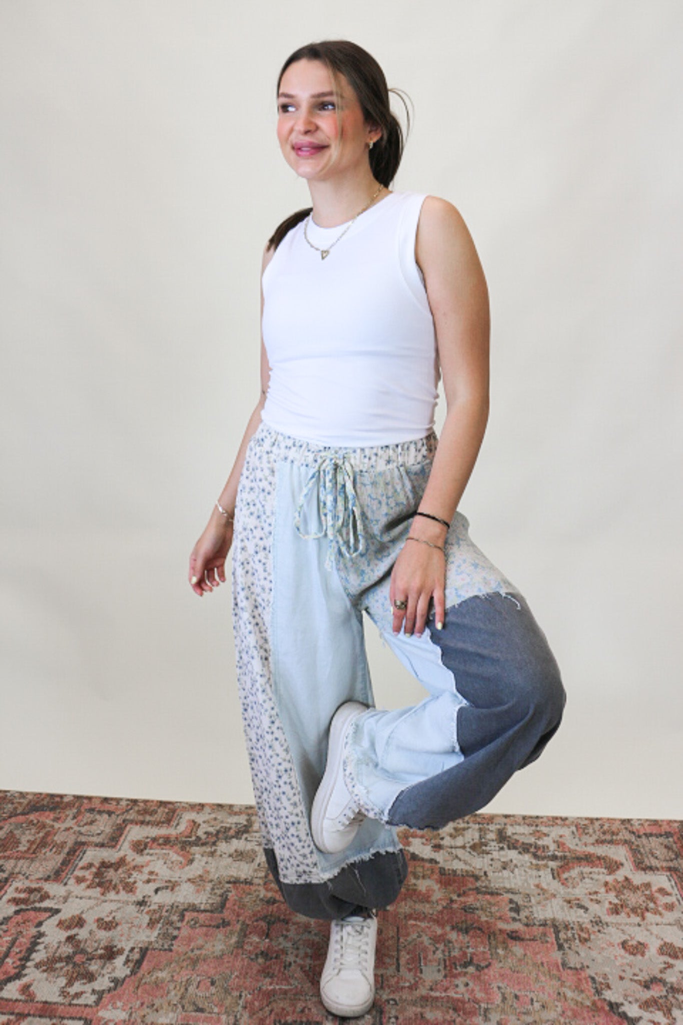 Cute In Society Denim Floral Patch Pants