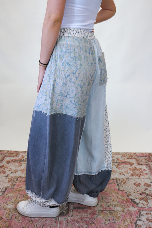 Cute In Society Denim Floral Patch Pants