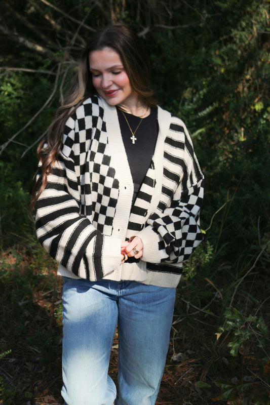 Checking Out Checker Sweater Cardigan -2 Colors