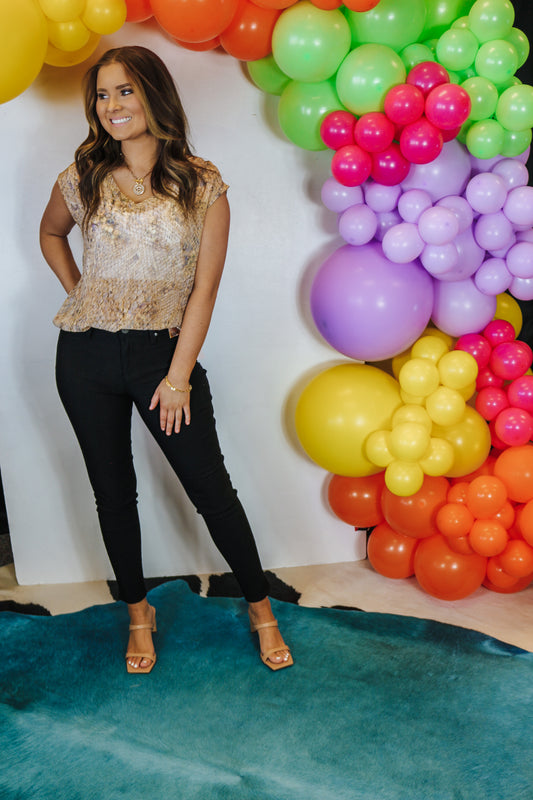 Yanis Tan Sheer Snake Print Top