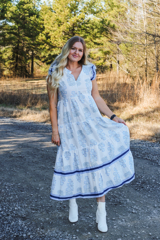 The Perfect Hue Blue White Floral Dress