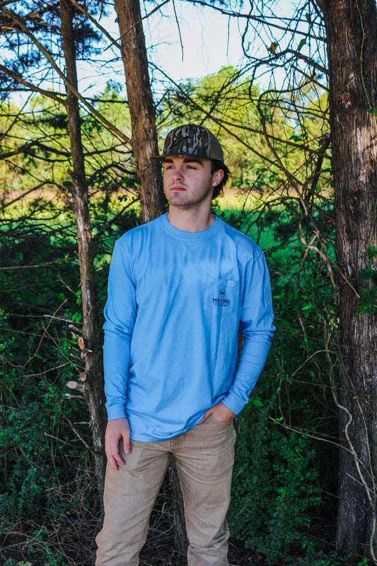 Men's Long Sleeve Squealer Tee- Light Blue
