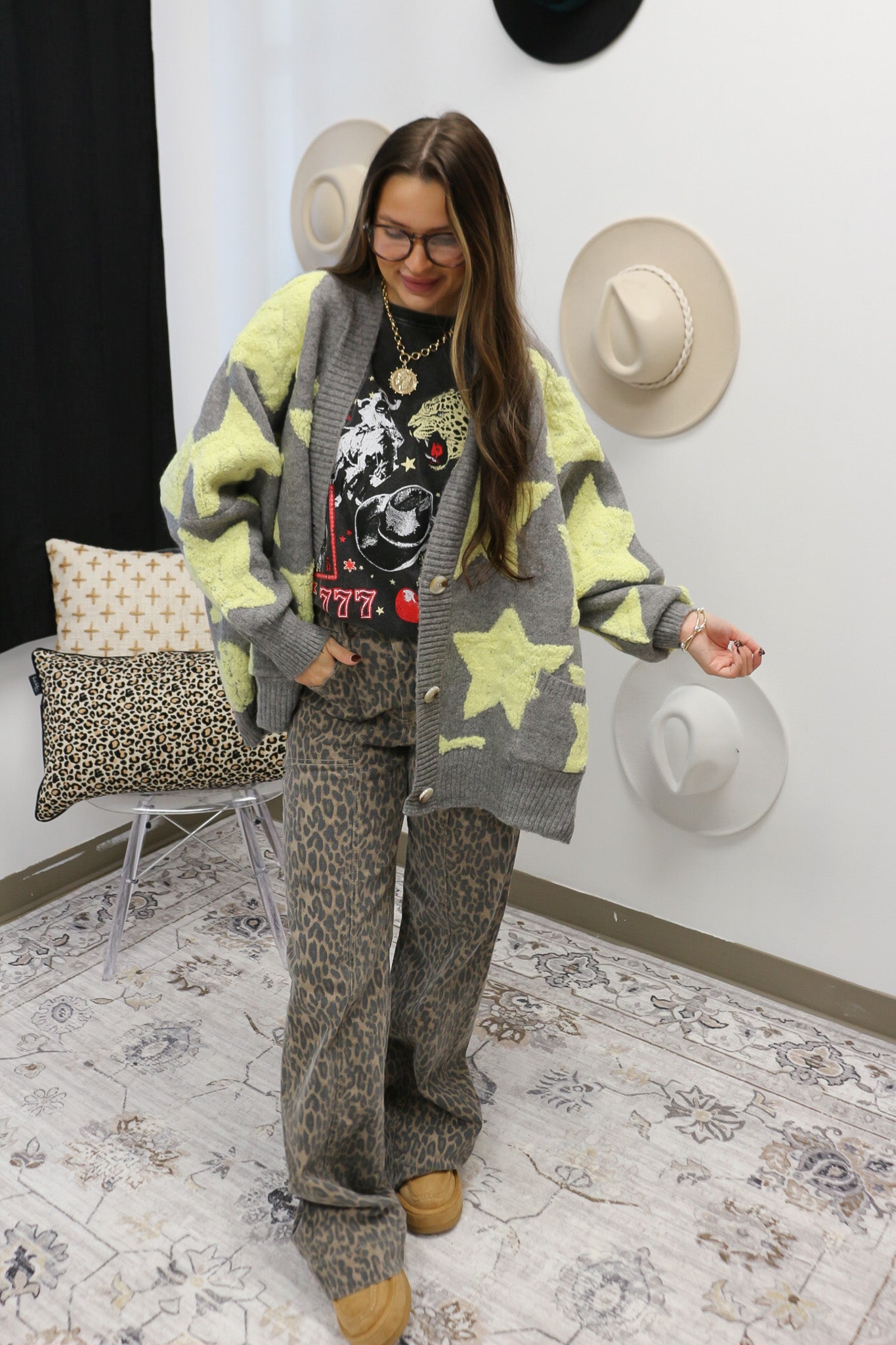 Wide Leg Cheetah Jeans By Hidden