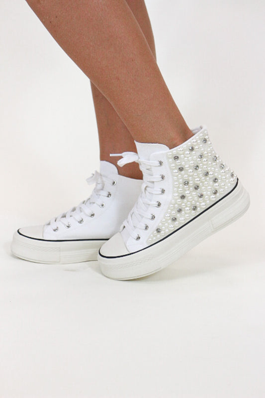 Saisha White Pearl Hightop Platform Sneakers