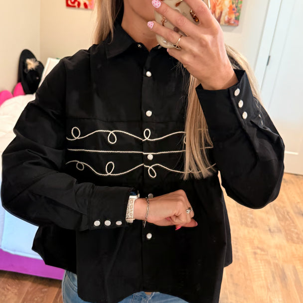 Loopty Lou Western Embroidered Snap-Down Top