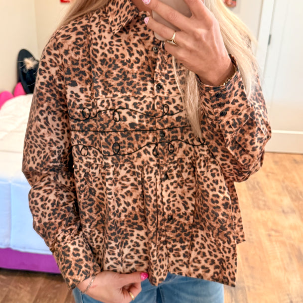 Loopty Lou Western Embroidered Snap-Down Top
