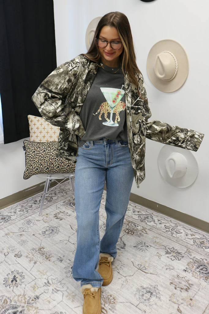 Leo Martini Charcoal Grey Graphic Tee