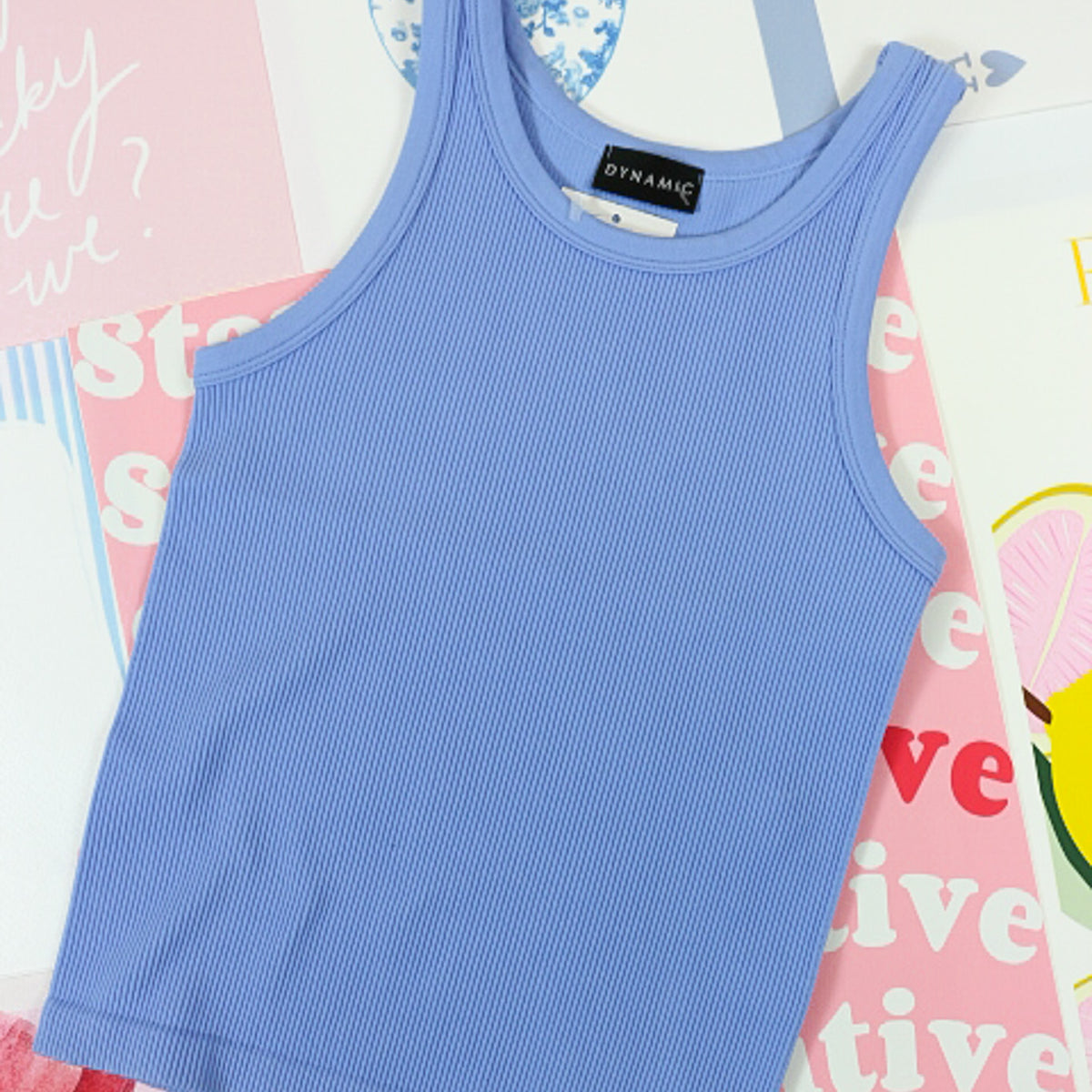 Ribbed full-length tank top, shown in one of several available colors