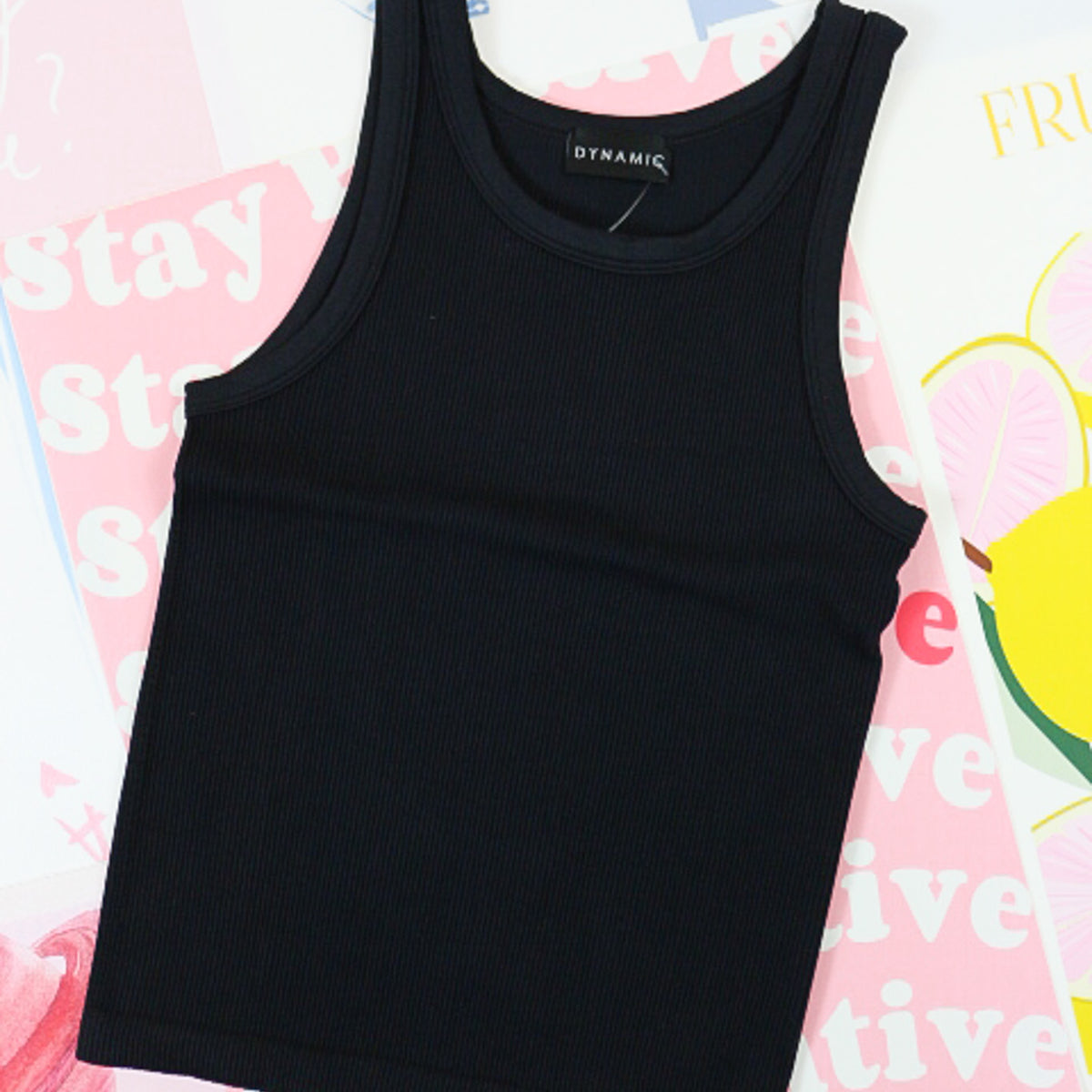 Ribbed full-length tank top, shown in one of several available colors