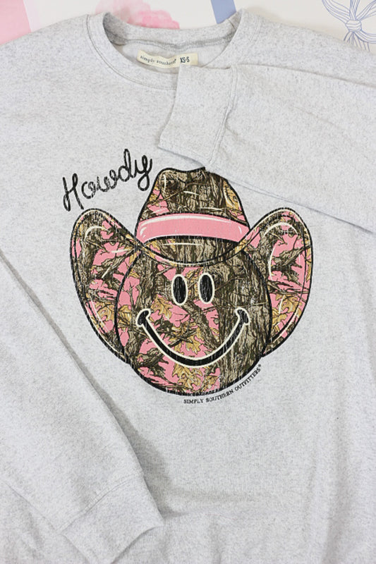 Camo Smiley Howdy Grey Sweatshirt