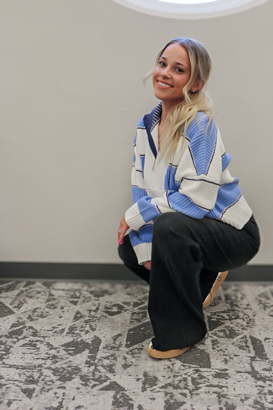Harvest Toast Blue Stripe Knit Sweater