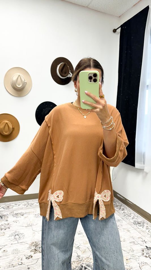 Right On The Mark Camel Brown Bow Top
