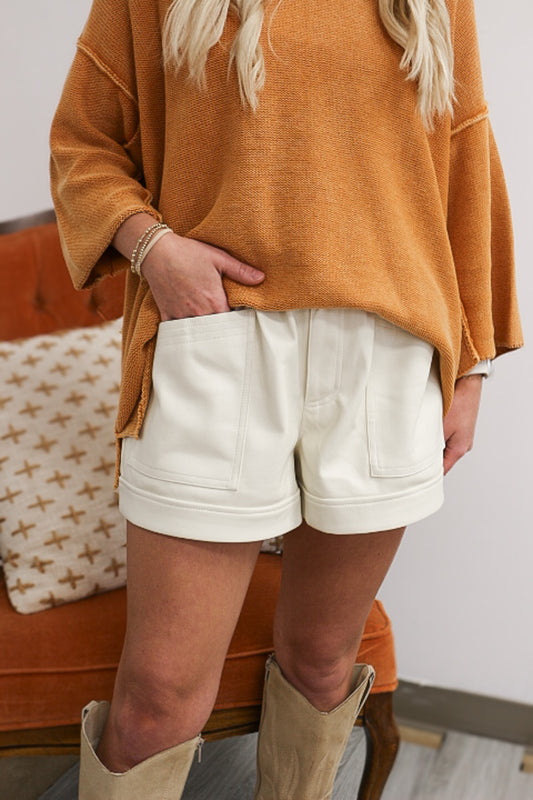 Autumn Edge White Leather Shorts