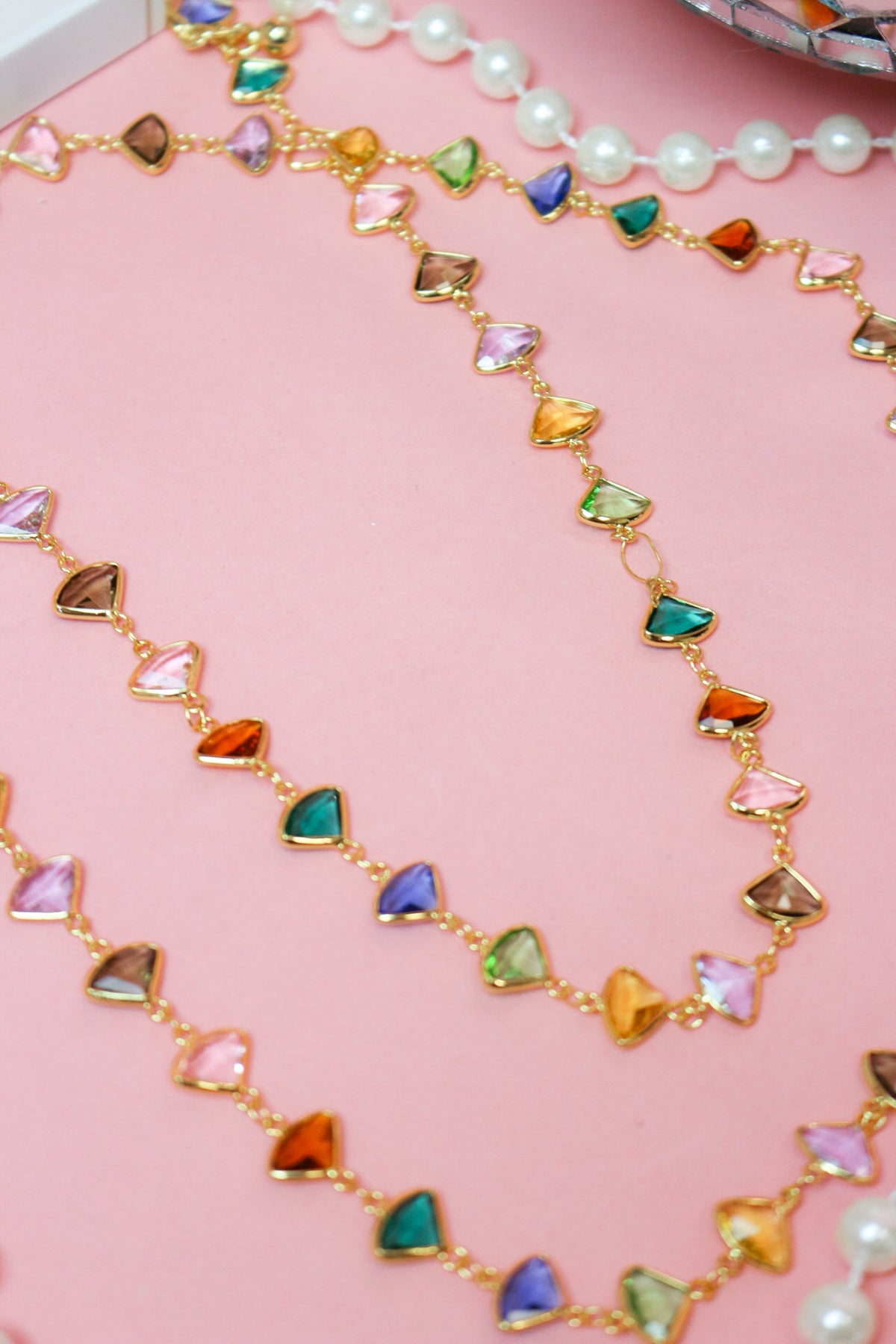 Charlie Paige Colored Stones Gold Chain Long Necklace