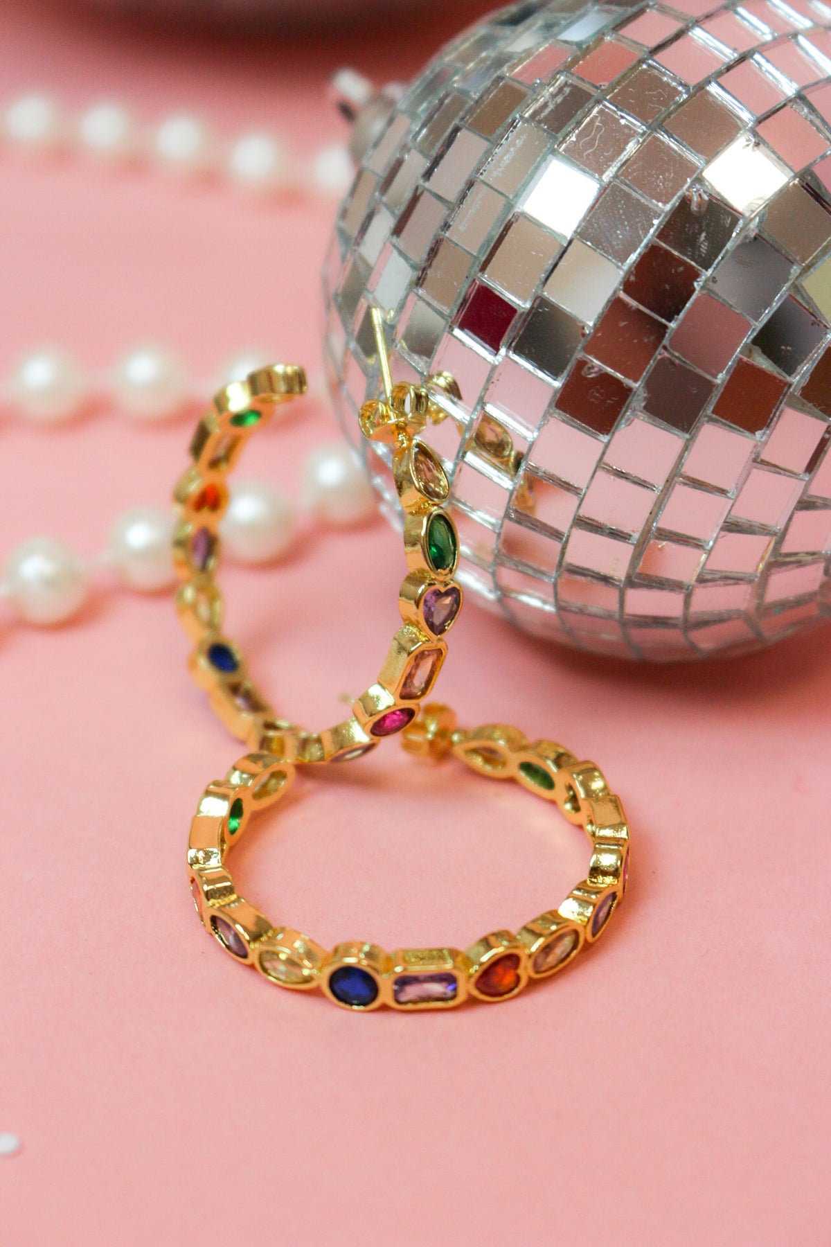 Charlie Paige Crystal Embellished Gold Hoop Earrings