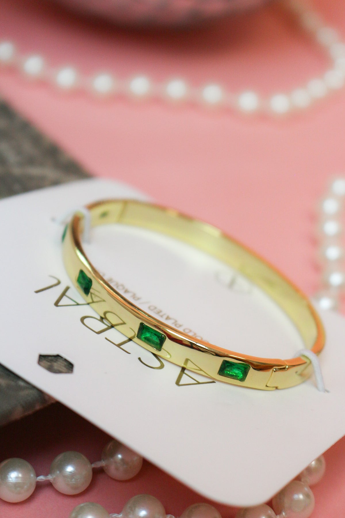 Charlie Paige Gold and Emerald Green Bangle Bracelet