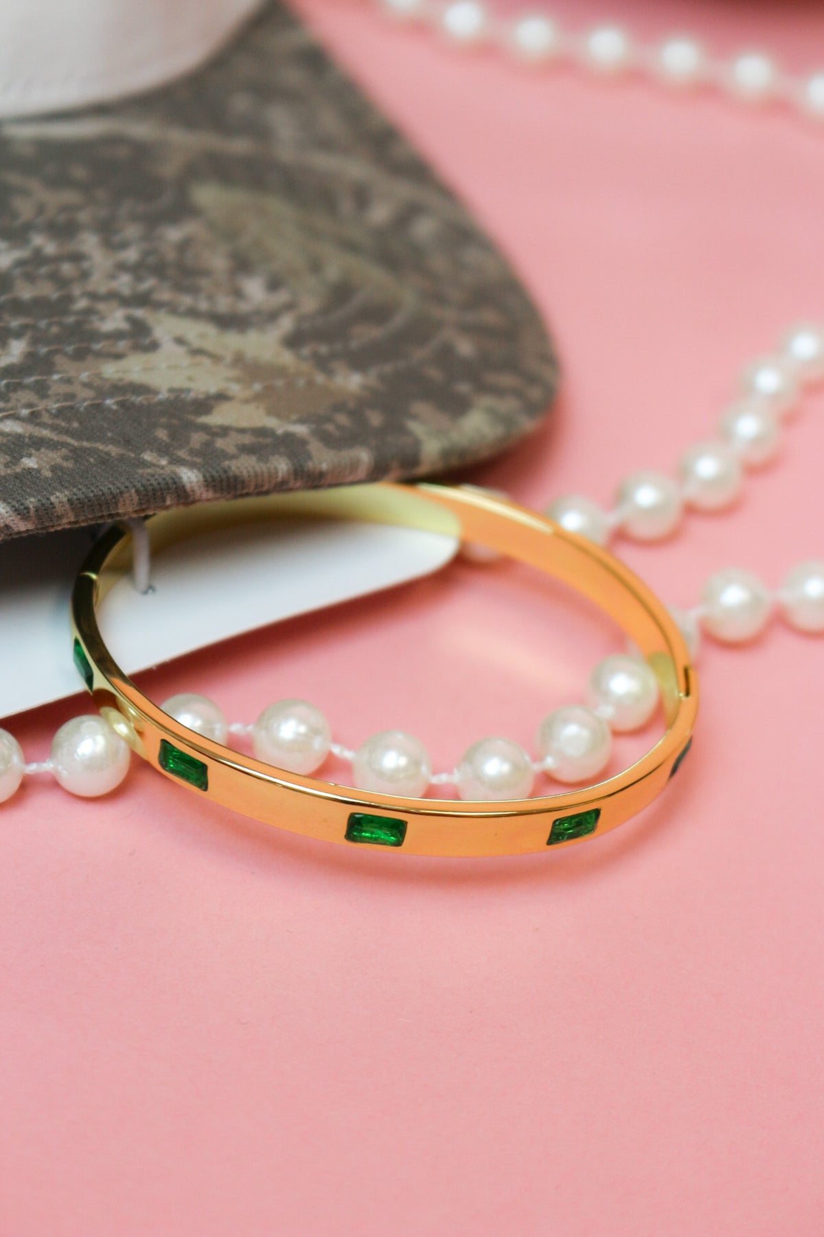 Charlie Paige Gold and Emerald Green Bangle Bracelet