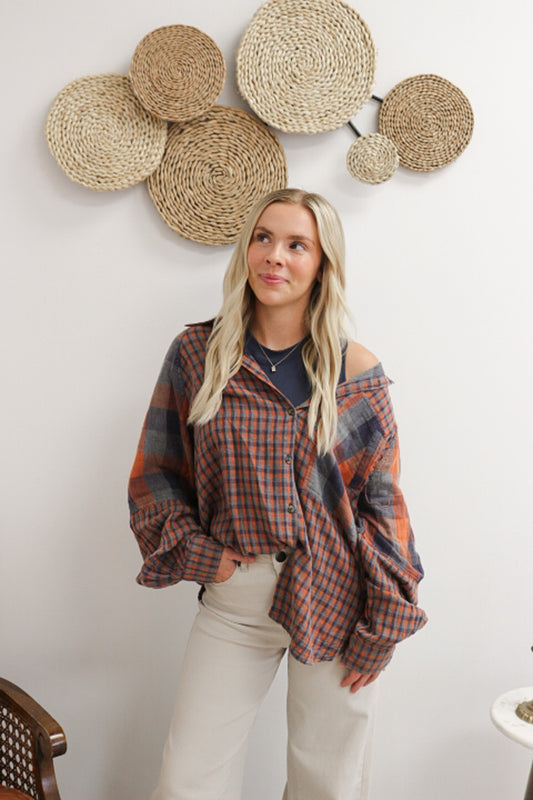 Mixed Up Rose Plaid Button Up Top