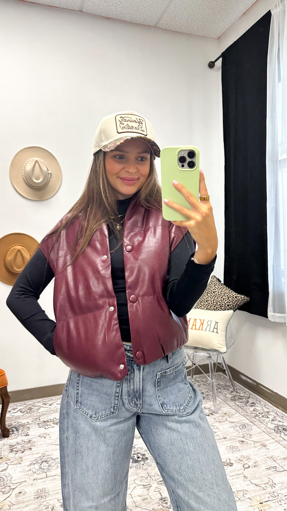 Iconic Record Plum Leather Puffer Vest