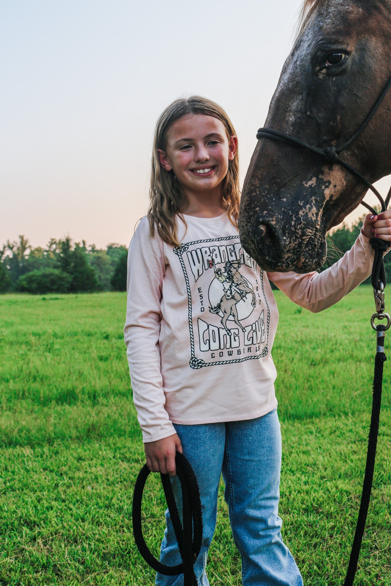 Kids Wrangler Long Live Cowgirls Pink Tee