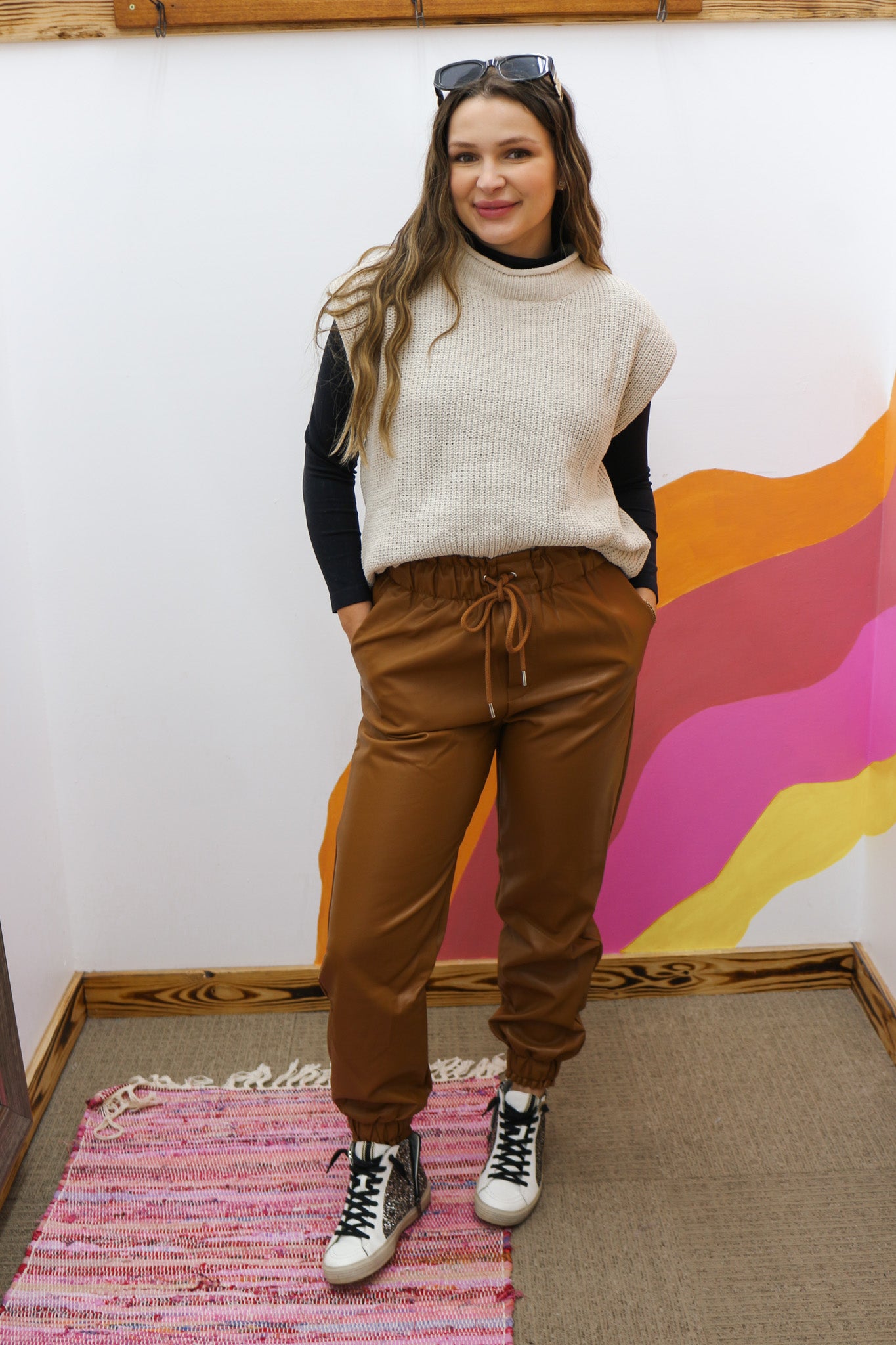 Wishing For Fall Camel Brown Leather Joggers Dales Clothing Inc