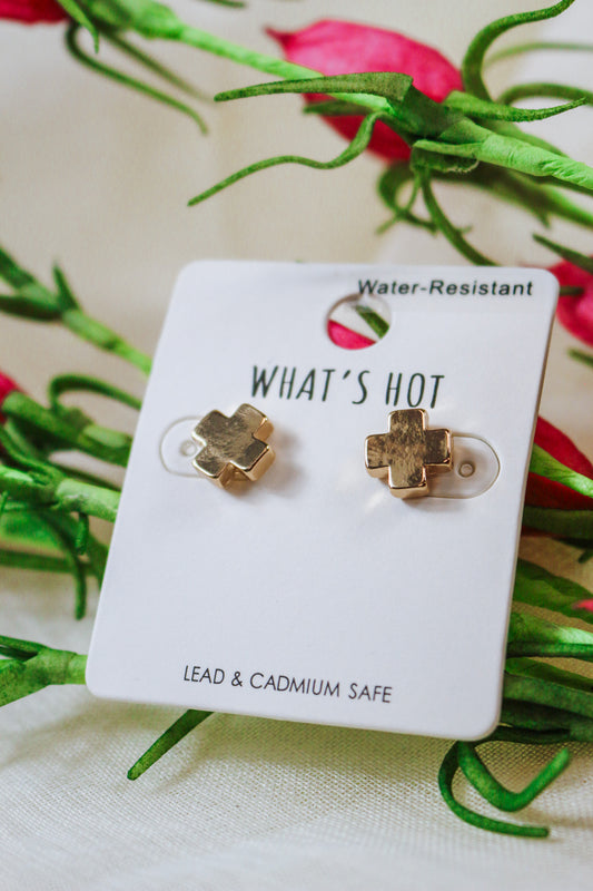 Water Resistant Cross Stud Earring -2 Colors
