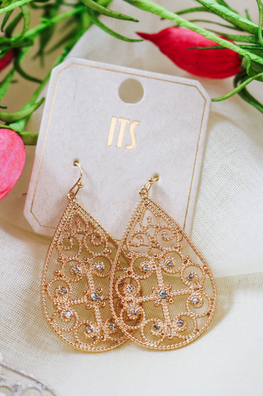 Open Filigree Teardrop 2.3" Earrings -2 Colors