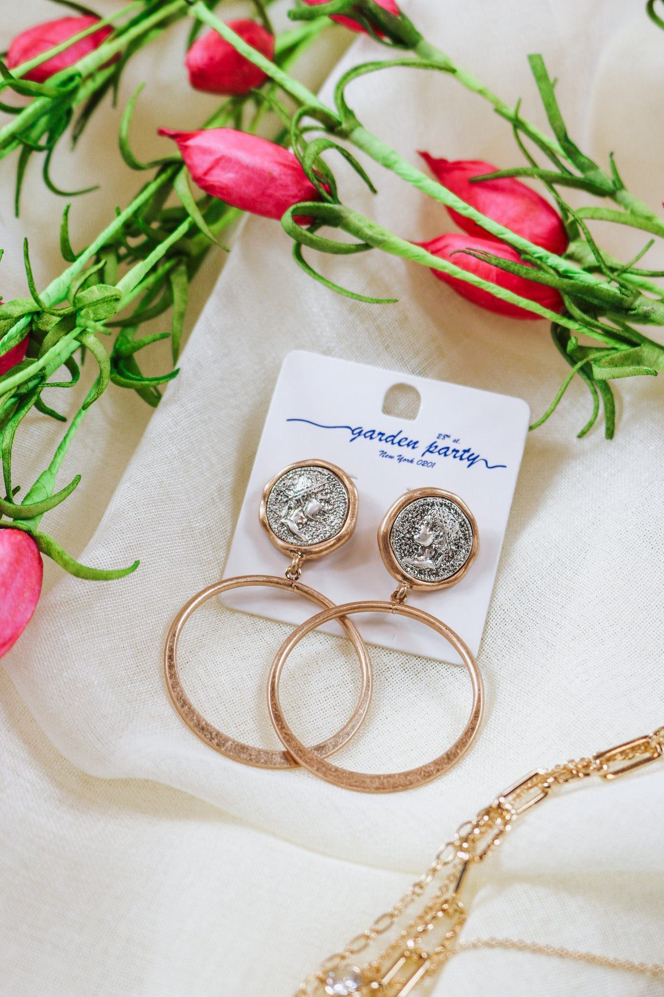 Two Tone Coin Worn Gold Earrings