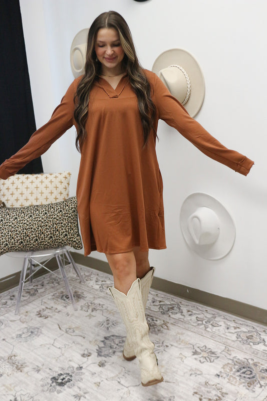 Travel Anywhere Chestnut Brown Collar Dress