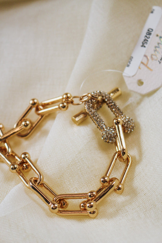 Gold Pave U Chain Toggle 7.5" Bracelet