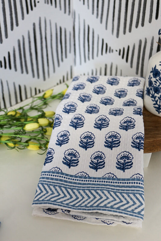 Blue Floral Pattern Edge Towel - 4 Colors