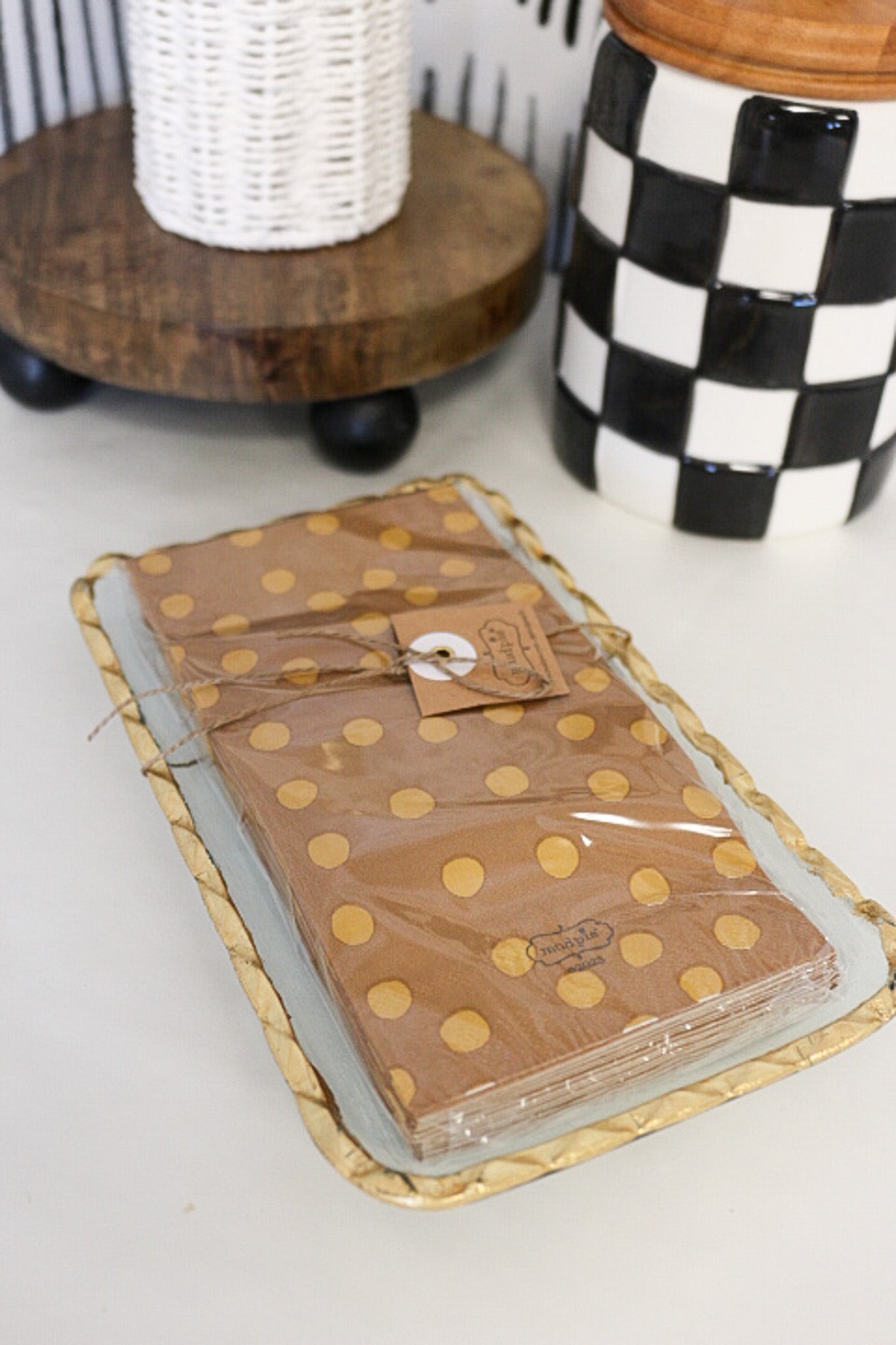 Gold Dotted Napkin Caddy Set