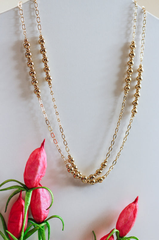 Gold Beaded Long Necklace