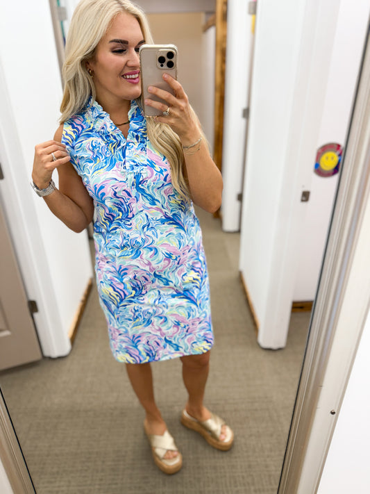 Simply Southern Watercolor Print Blue Dress