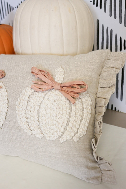 Lumbar Embroidered White Pumpkin Pillow