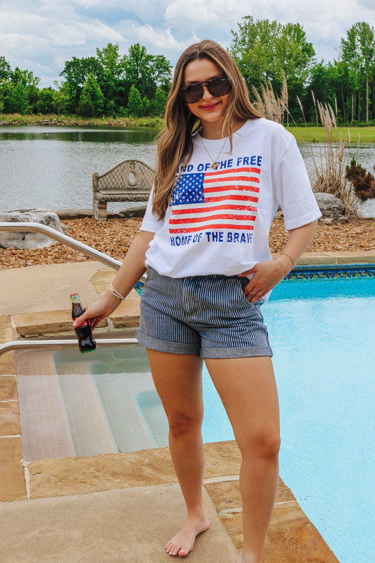 Land Of The Free White Graphic Tee
