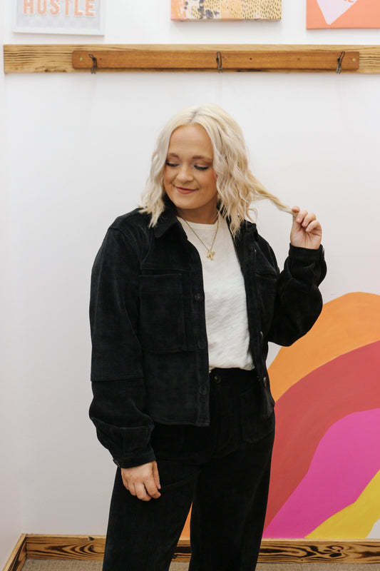 Easy Catch Up Black Corduroy Jacket