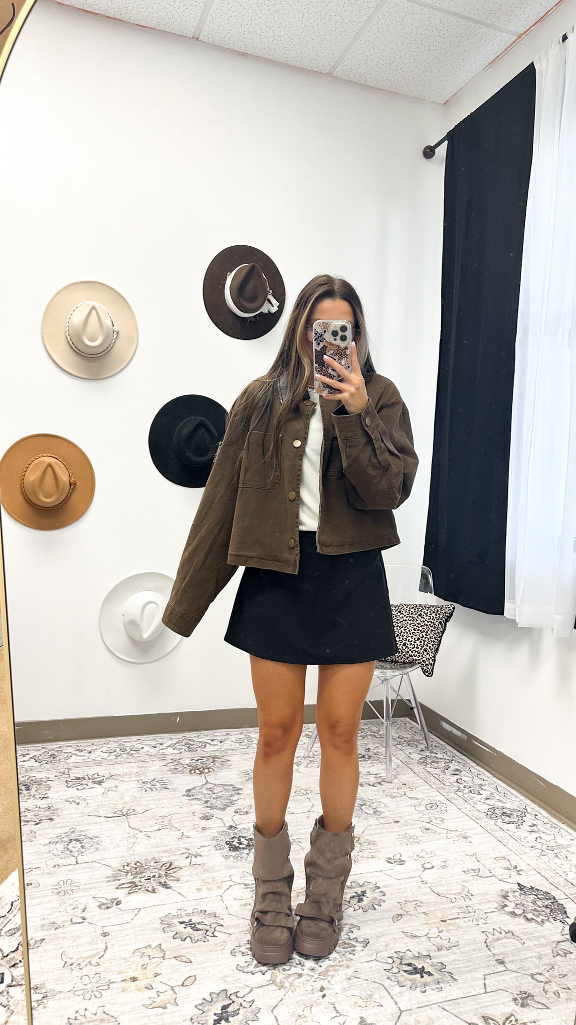 Limitless Efforts Cocoa Leather Denim Jacket