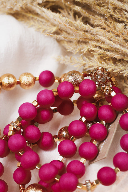 Hot Pink & Gold Beaded Bracelet Set