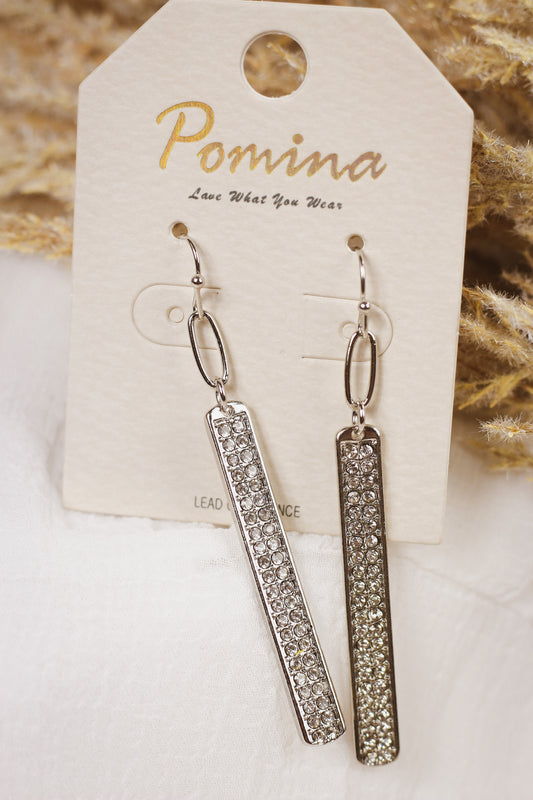 Silver Rhinestone Bar 1.5" Earring