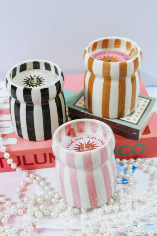 Orange Stripe Cabana Sandbar Candle