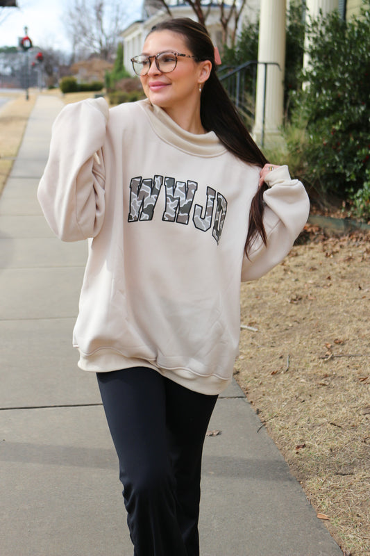 WWJD Camo Sand Mock Neck Sweatshirt