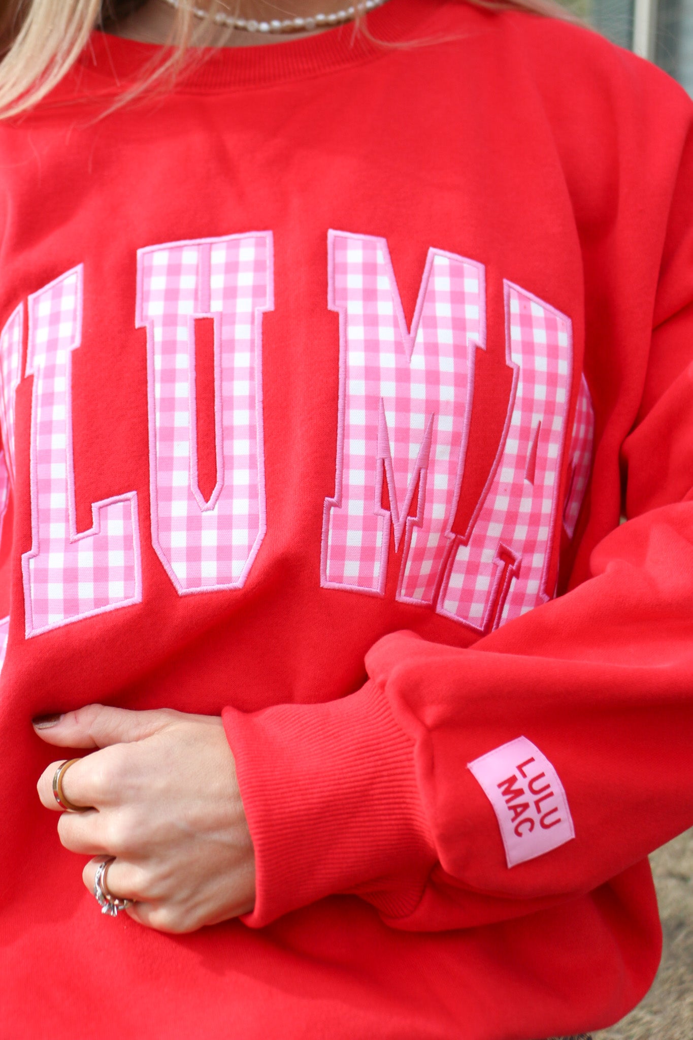 Set In Motion Red Pink Gingham Lulu Mac Sweatshirt