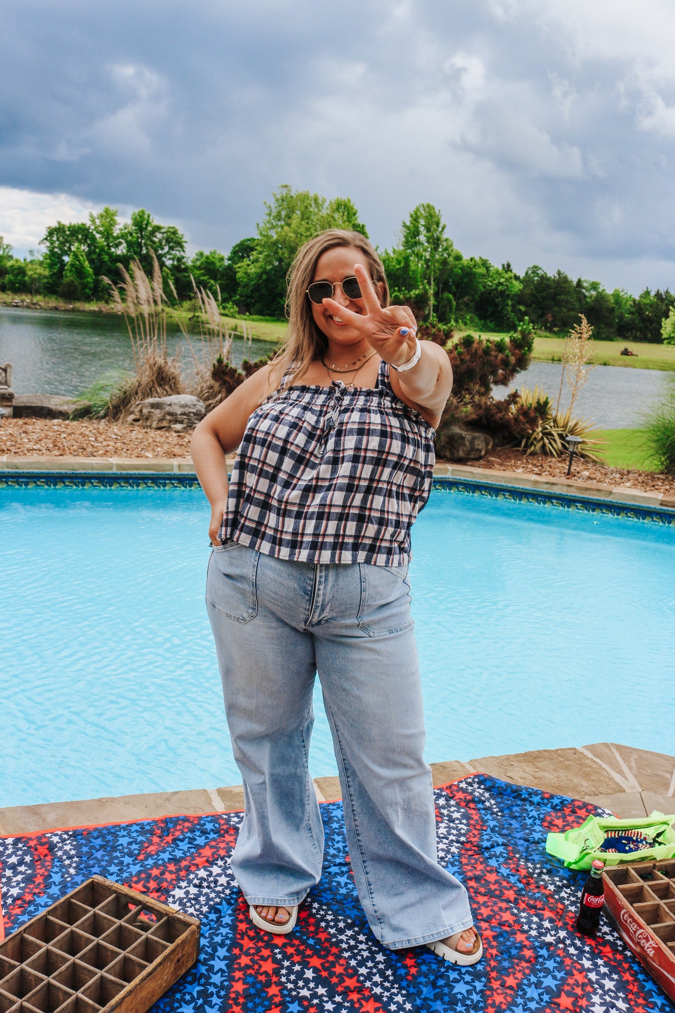 Forever Freedom Navy Plaid Tank Top