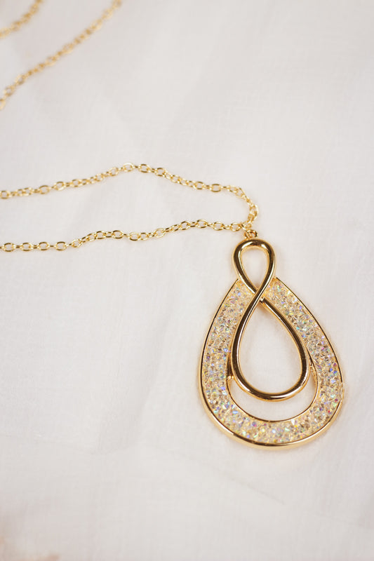 Light Gold Druzy Teardrop 32" Necklace