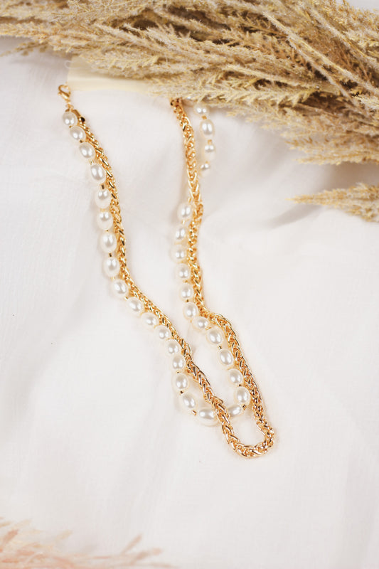 Freshwater Pearl and Gold Chain Layered 16"-18" Necklace